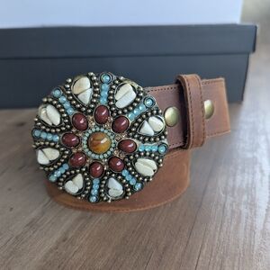 Leatherock Brown Belt with Beaded Medallion